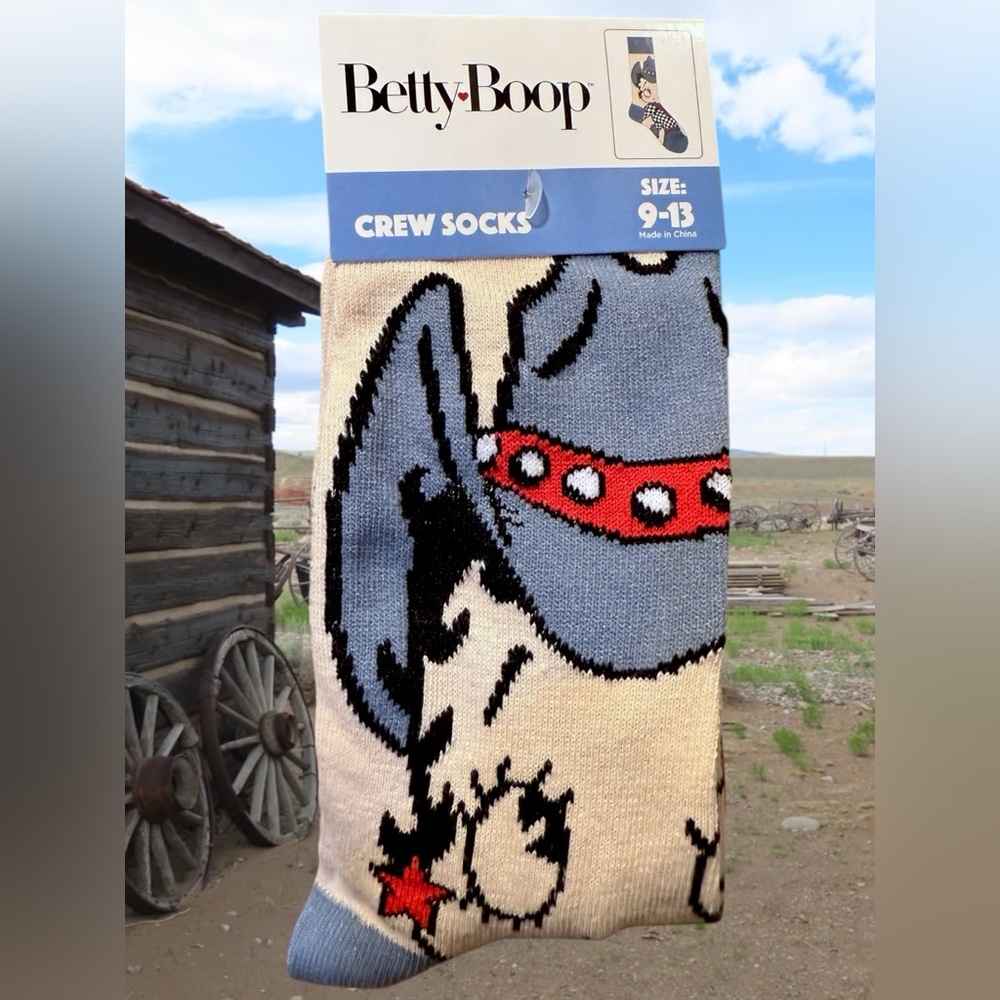 Fleischer Studios Betty Boop western men’s dress socks gray ivory cartoon new